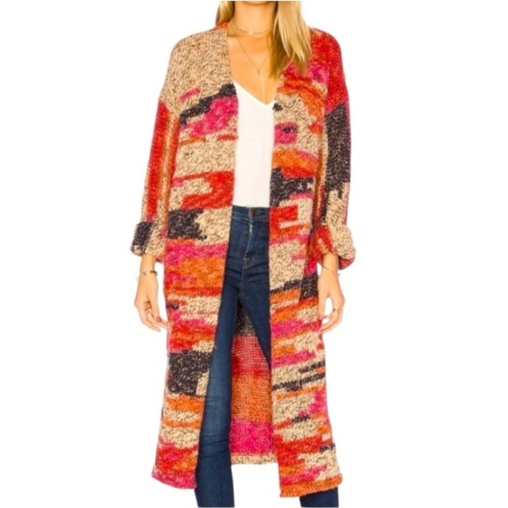 Free People Multicolor Long Open-Front Cardigan Sweater
